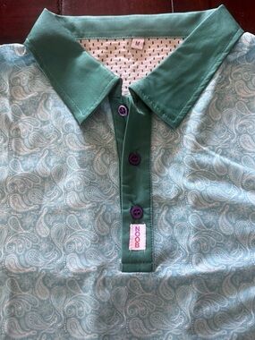 Noob New (without tags) Men’s Teal Paisley Polo Shirt with Contrast Collar